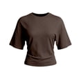 thumbnail image 5 of GZWYHT Solid Side Ruched Waist Cropped T Shirt for Women, Classic Round Neck Drop Shoulder Half Sleeve Slim Fit Crop Top, Elastic Lightweight Casual Short Tee Brown XL, 5 of 7