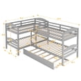 thumbnail image 6 of Twin Size L-Shaped Bunk bed  Frame with Trundle, Solid Wood Quad Bunk bed  Frame with Safety Guardrails and Ladde for Bedroom, Apartment, Mattress not included, No Spring Box Needed, Gray, 6 of 9