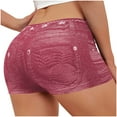 thumbnail image 4 of Faux Jean Shorts for Women Summer Mid Rise Stretchy Denim Shorts Butt Lifting Slimming Ripped Shorts for Curvy Women, 4 of 5