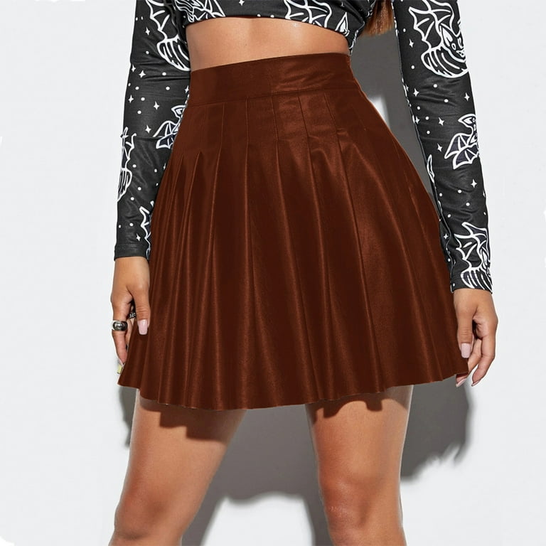 Plus size pleated skirt brown hot sale
