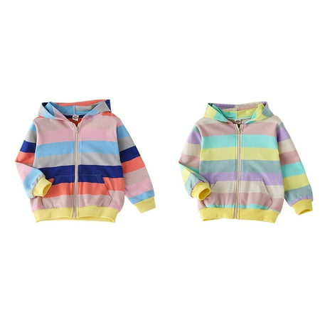 

BULLPIANO Todder Girls Zip Sweatshirts Toddler Rainbow Stripes Jacket Long Sleeve Hooded Shirts Pullover Tops Fall Outwear 2-7T