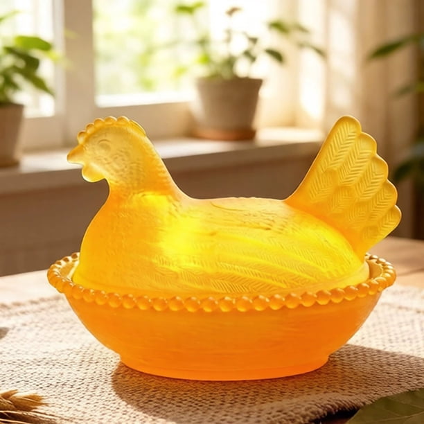 Glass Chicken Candy Tray With Lid - Rural Glass Candy Bowl, Decorative Candy Jar Centerpiece, Clear Fruit Platter Snack Server, Elegant Gift for Home Décor
