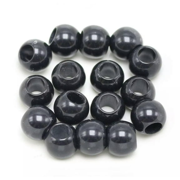U8MO 100 Black Acrylic Round Pony Beads 10X8mm for Kids Craft Kandi Bracelet
