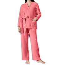 Women's Winter Fluffy Pajama Set Fleece Open Front Pullover Loose Plush Lounge Sets Sleepwear Fuzzy 2 Piece Pjs