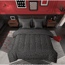 Manfei Cheetah Leopard Print Bedding Comforter Set 7-Piece, Black Dots King Bedding Sets, Fashion Geometric Stripes Reversible Bed Sheets, Breathable Home Decor