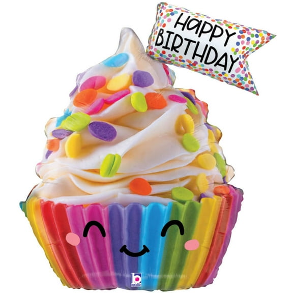31 inch Cute Cupcake Birthday Foil Mylar Balloon - Party Supplies Decorations