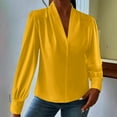 thumbnail image 2 of Ltctricy Women's Satin Silk Blouses Dressy Casual Pleated Long Sleeve V Neck Business Work Tops Loose Office Shirts(Yellow,X-Large), 2 of 7