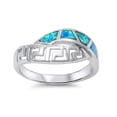 thumbnail image 1 of Irregular Shapes & Greek Pattern Infinity Bind Ring Blue Simulated Opal Sterling Silver Size 7, 1 of 3
