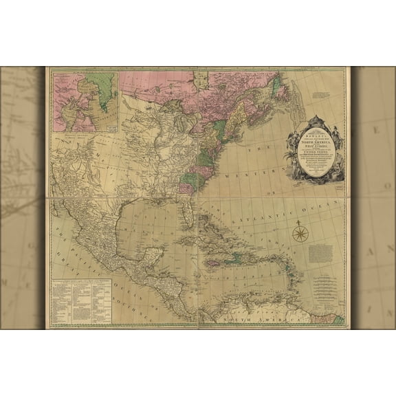 24"x36" Gallery Poster, map of united states of america canada cuba 1784