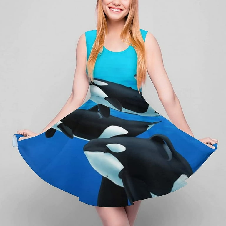 Orca Killer Whale Women s Swing Dress Round Neck Sundress Tank
