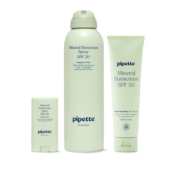 Trío de protector solar Pipette: spray SPF 30, stick SPF 50 y loción SPF 50
