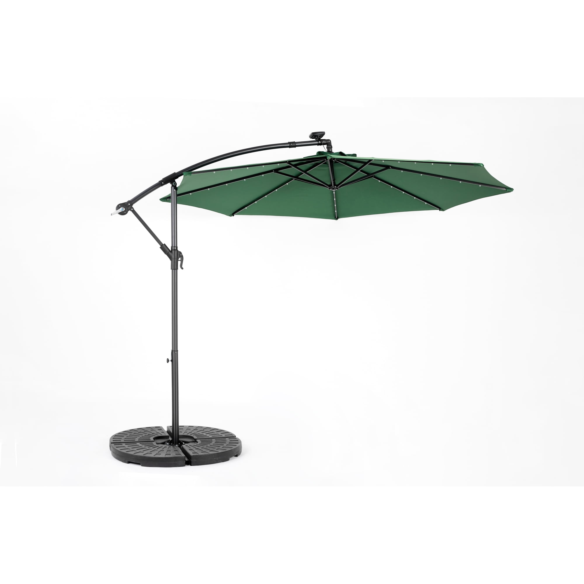 Leumius 10ft Solar LED Patio Umbrella, Offset Cantilever Outdoor Umbrella with 40 LED Lights, Infinite Tilt, 360 Degree Rotation, Crank Handle for Pool Deck Garden Backyard,Dark Green(No Base)