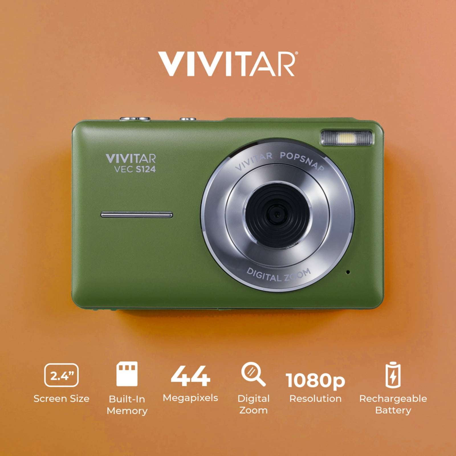 Vivitar Popsnap Compact Digital Camera, Green, 16X Zoom, 1080p, Built-in Flash, Micro SD, Slim Lightweight Pocket Design