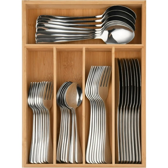 40 Piece Silverware Set with Drawer Organizer for 8, Heavy Duty Stainless Steel Flatware Cutlery Set, Fork Spoon Knife Set with Kitchen Essentials Organizer, Rust-proof, Dishwasher Safe