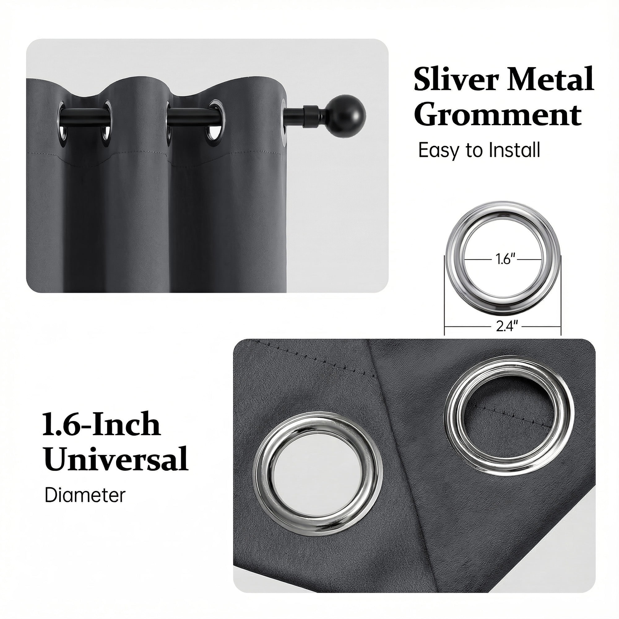 Blackout Curtains for Bedroom, Thermal Insulated Blackout Curtain 2 Panels 42x84 inch, Black Drapes with Grommets, Noise Reducing Energy Saving & Wrinkle-Free Drapes for Living Room,Gray