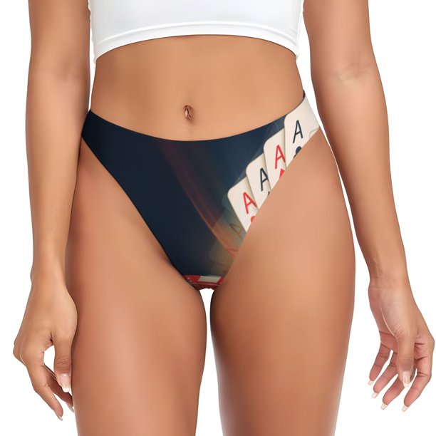 Balery Casino Poker Chips Tangas de Algodón para Mujer con Estampado – Ropa Interior Sexy, Transpirable, G-string-Large