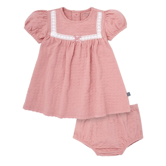 Modern Moments by Gerber Baby Girl Dress With Ribbon Lace and Diaper Cover Set, 2-Piece, Sizes 0/3 Months - 24 Months