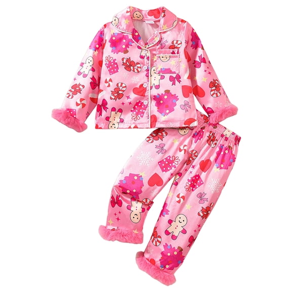 Wenfanal Boy Pajamas Sets 2 Pieces Toddler Boys Pajama Sets 2 Piece Toddler Boy Girl Christmas Silk Pajamas Man Print Laple Button Up Pajama Set Satin Nightgown Outfit Size 6 Years,Pink