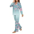thumbnail image 5 of DISNIMO Women's 2 Piece Pajama Sets Cherry Blossom Printed Casual Loose Sleepwear Long Sleeve Button Down Nightwear with Matching Pajama Pants Loose Fits Loungewear Nightwear, M, 5 of 7