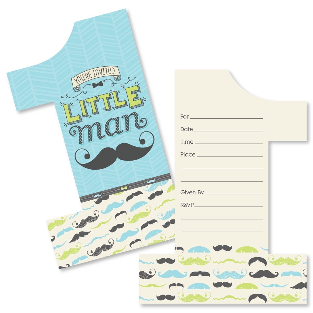 1st Birthday Dashing Little Man Mustache Party - Shaped Fill-In Invitations - First Birthday Party Invitation