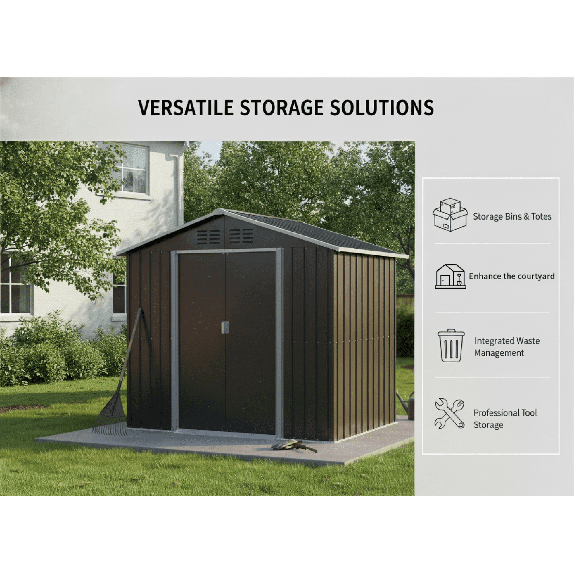 Jopath 7ft x 4.3ft Outdoor Storage Shed with Metal Foundation, Heavy Duty Metal Shed Garden Tool Shed with Lockable Door for Backyard, Patio Grey