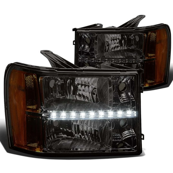 DNA Motoring For 07-14 GMC Sierra LED DRL Smoked Amber Corner Headlight Lamp Pair Replacement