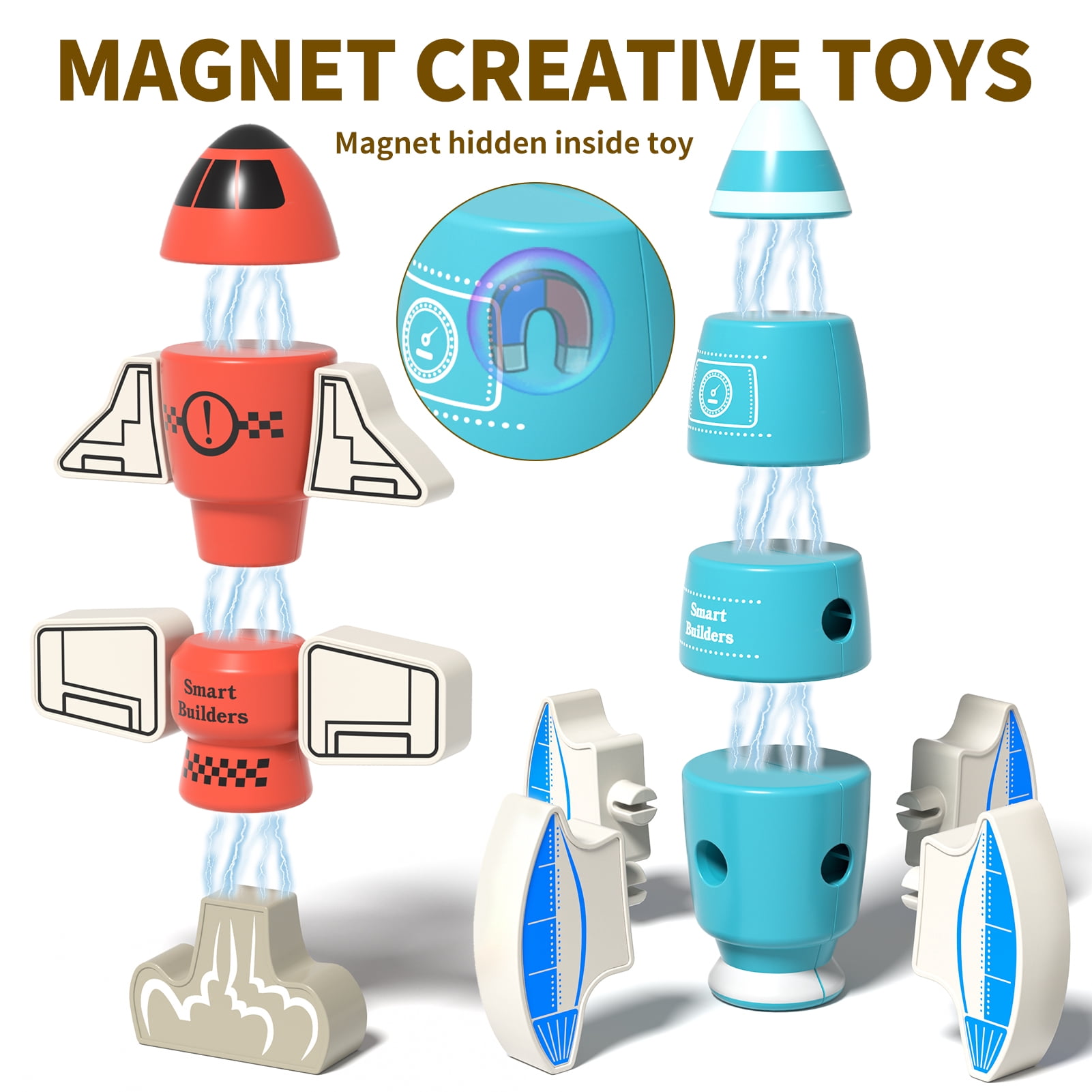 DIY Magnetic Robot Building Toy for Kids 3-5, 33 PCS STEM Stacking Playset with Storage Box, Rocket Robot Creative Kit, Toddler Magnet Toys Gift for Years Old Boys & Girls (Christmas Birthday)