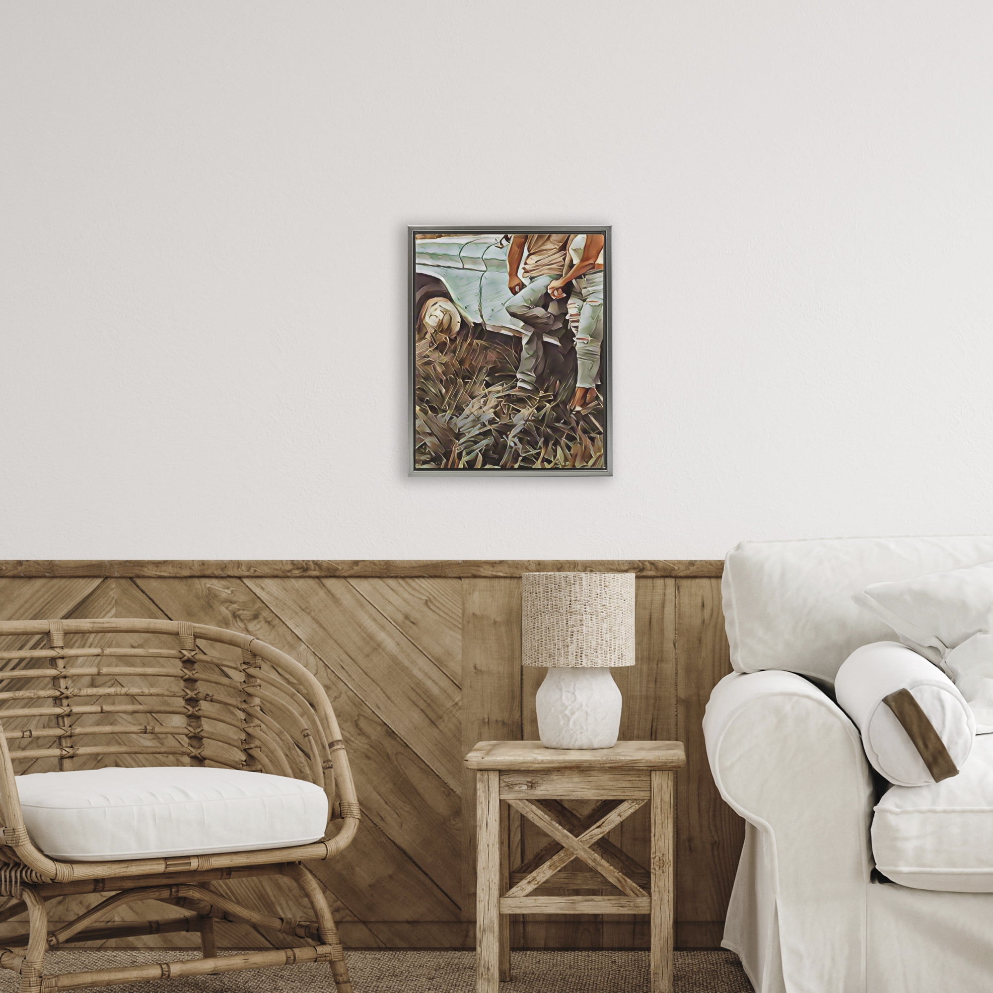 Leaning In Kisses Gray Framed Floater Canvas Wall Art, design by Jesse Keith