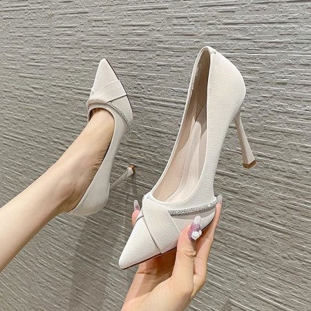 

High Heels Women Shoes Wedding Stilettos Luxury Sandals 2024 Spring Autumn New Crystal Pointed Toe Dress Party Pumps Women Shoes Beige white 6cm 35