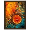 thumbnail image 1 of Abstract Liquid Paint Dried Orange Fruit Slice Artwork Framed Wall Art Print A4, 1 of 4
