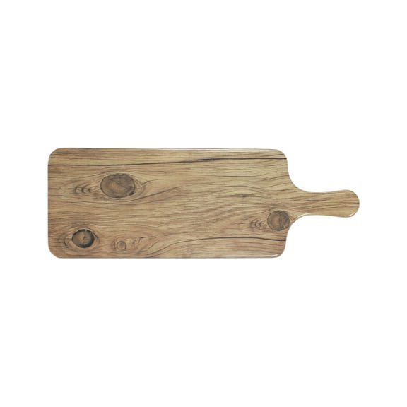 Excellante Sequoia melamine serveware 12 1/2" x 5 1/2" serving board w/handle, faux wood, comes in each