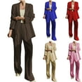 thumbnail image 2 of Timegard 2 Piece Suits Set for Women Button V Neck Open Front Jackets Business Office Wide Leg Pant Blazer Outfits, 2 of 7