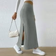 thumbnail image 5 of SXcggal Women's High Waist Stretchy Rib Knit Split Slit Hem Midi Pencil Skirt Fashionable Comfortable Distinctive Women's Skirt, 5 of 8