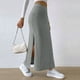 thumbnail image 4 of Falda lápiz midi elástica de punto acanalado de cintura alta para mujer: bajo con abertura, ajuste ceñido, ropa informal, 4 of 8