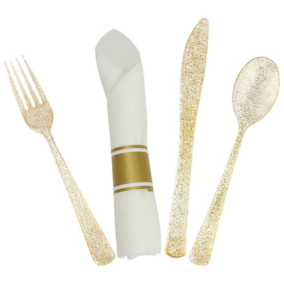 Raindrops Golden Plastic Tableware Set for Parties Includes Fork Spoon Knife Simple to Use