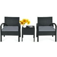 thumbnail image 2 of Gymax 3PCS Patio Rattan Conversation Furniture Set Outdoor Yard w/ Grey Cushions, 2 of 10