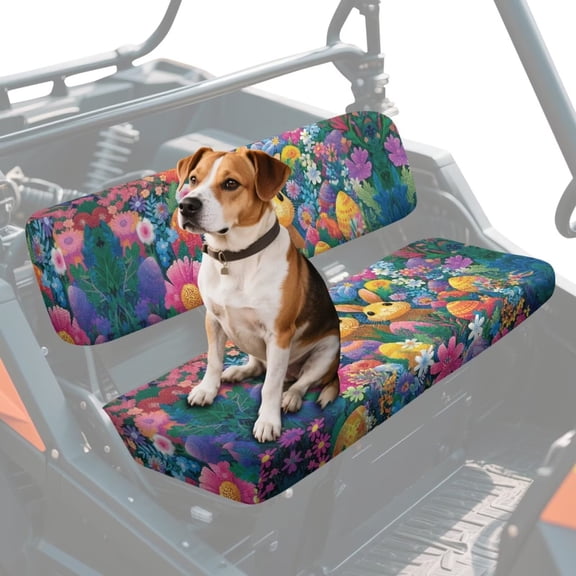 FKELYI UTV Seat Cover Easter Egg Flower Rabbit Print Dustproof Powersports Seats Covers Anti-Scratch Mule Bench Seat Cover Compatible with Mule SX 2017-2023 Interior Decor