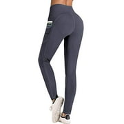 IUGA High Waist Yoga Pants with Pockets, Tummy Control, Workout Pants for Women 4 Way Stretch Yoga Leggings with Pockets (Gray IU7840, Medium)