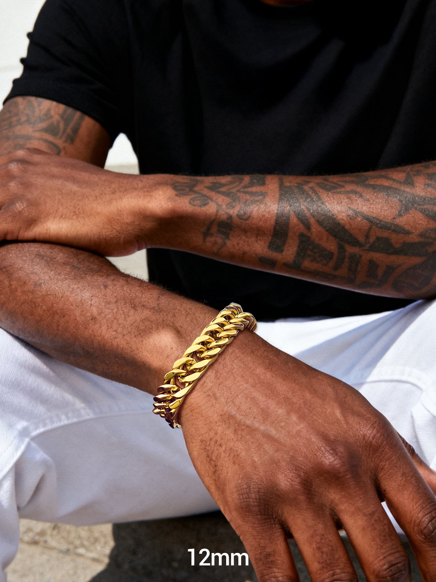 PROSTEEL 12mm Gold Plated Cuban Chains Bracelets for Men Chunky Stainless Steel Franco Link Bracelet for Son Husband Father Day Hand Bracelet Jewelry Birthday Valentine Graduation Gifts 8.3 inch