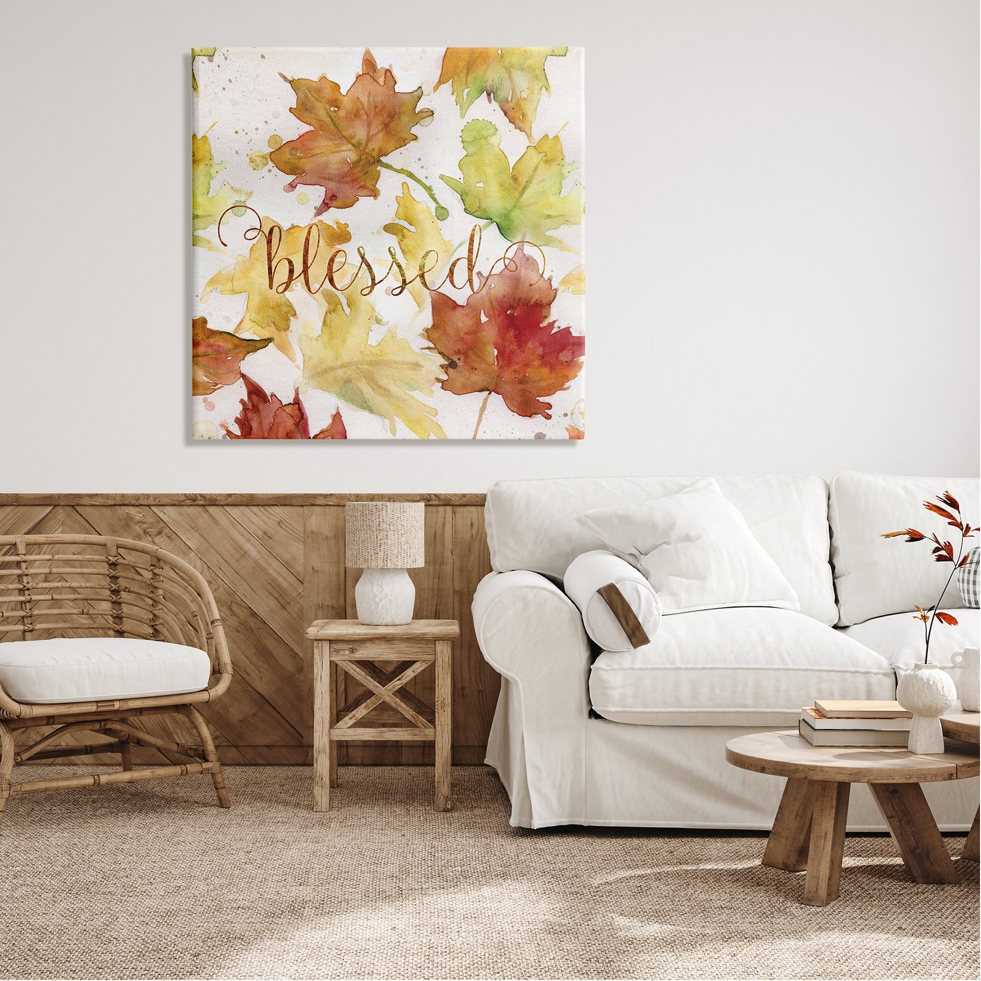 Stupell Industries Blessed Fall Maple Leaves Holiday Painting Gallery Wrapped Canvas Print Wall Art, 36 x 36