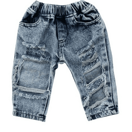 

Toddler Newborn Baby Boys Girls Causal Elastic Waist Destroyed Ripped Jeans Pants