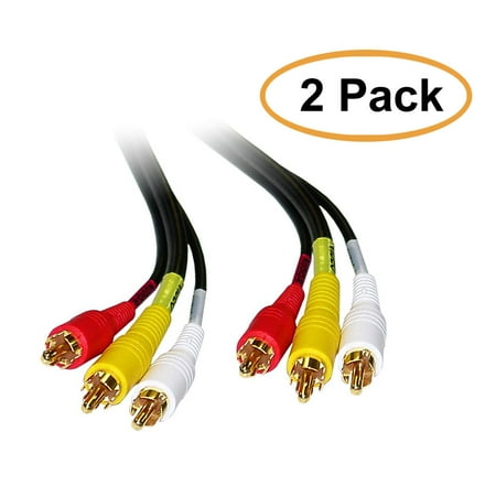 Coax Rg59 Video Cable Tv - C&E Stereo/VCR RCA Cable, 2 RCA (Audio) + RCA RG59 Video, Gold-plated Connectors, 6 Feet, 2 Pack