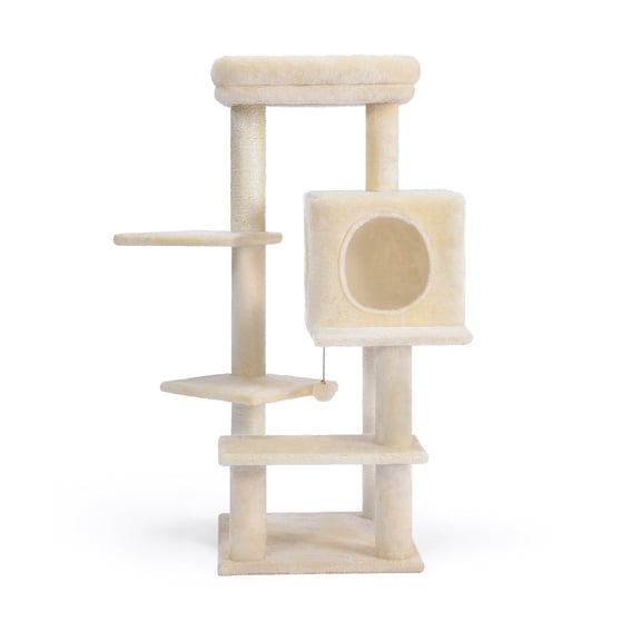 Open Box Vibrant Life 40inch Multi-Level Cat Tree Tower with Scratching Post and Cozy Condo, Cream