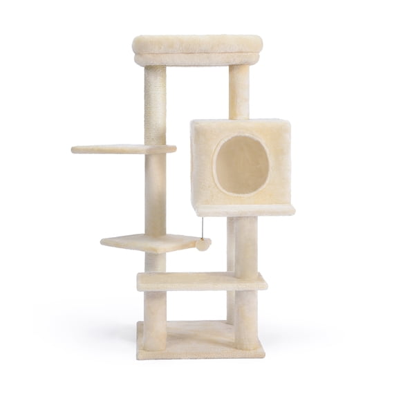 Open Box Vibrant Life 40inch Multi-Level Cat Tree Tower with Scratching Post and Cozy Condo, Cream