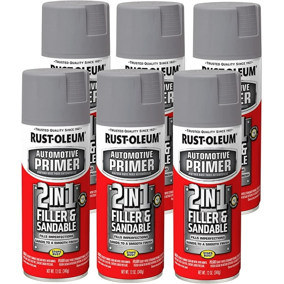 260510-6PK Automotive 2-in-1 Filler & Sandable Primer Spray, 12 oz, Gray, 6 Pack