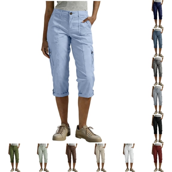 Noric Women's High Waisted Capri Cargo Pants with Pockets Casual Summer Hiking Workout Travel Cropped Pants
