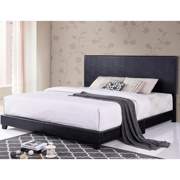 Euroco Vienna Faux Leather Upholstered, King Size Platform Bed With Leather Headboard