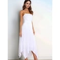thumbnail image 5 of Women's Elastic Waist Pleated Skirts High Waisted Flowy Asymmetrical Low Midi Skirt for Summer White S, 5 of 10