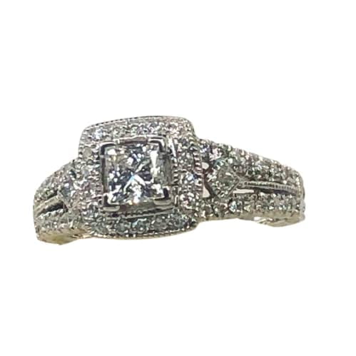 HeartsAndYou 2ct Princess Cut Moissanite Engagement Ring for Women Halo Split Shank 18k White Gold over Silver