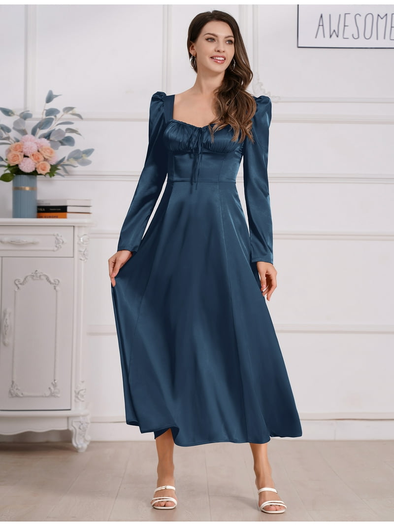 Puff Sleeves Maxi Vintage Dress OBEEII Dress For Women Satin Dresses Long Puff Sleeve Maxi Dress Puff Sleeves Maxi Vintage Dress OBEEII Dress For Women Satin Dresses Long Puff Sleeve Maxi Dress